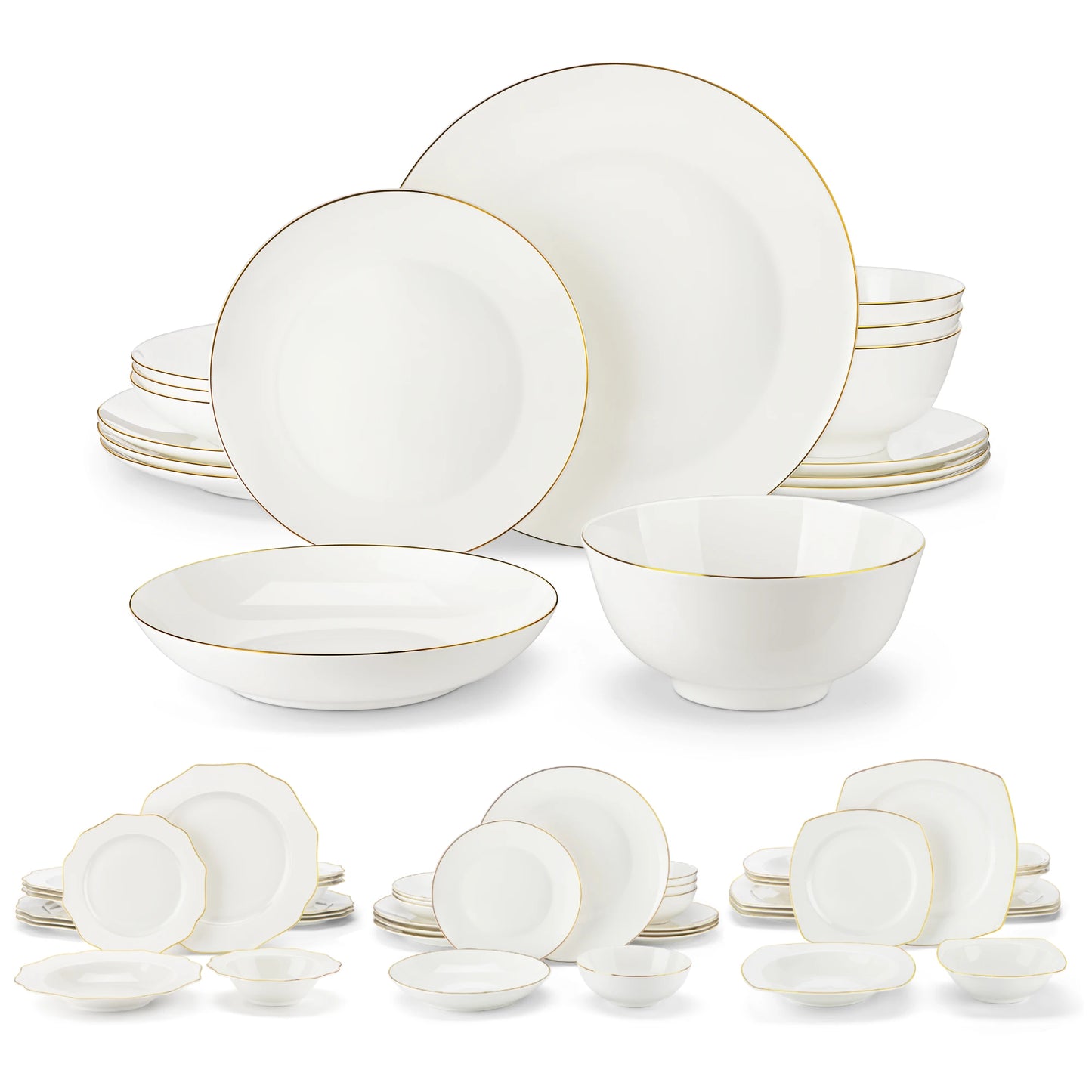 Malacasa Bone China Nordic White Dinnerware Set With Golden Rim