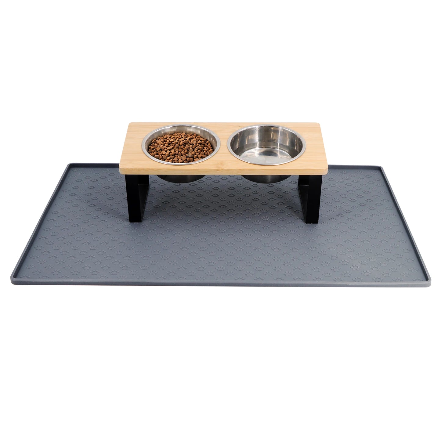 Elevated Tilted Cat Bowls With Wooden Stand And Stainless Steel