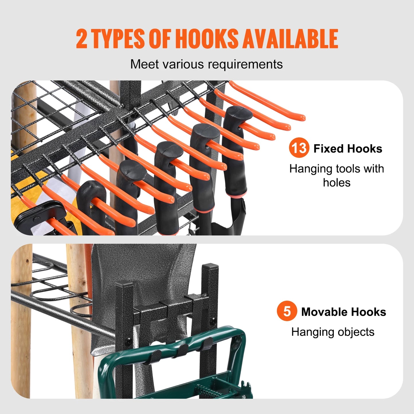 Garden Tool Organizer Rack With Hooks And Wheels For Garage Storage