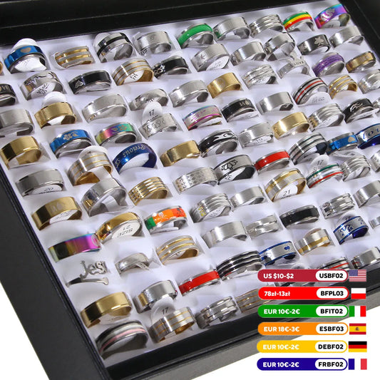 Stainless Steel Ring Set 100 Pcs Unisex Mixed Styles