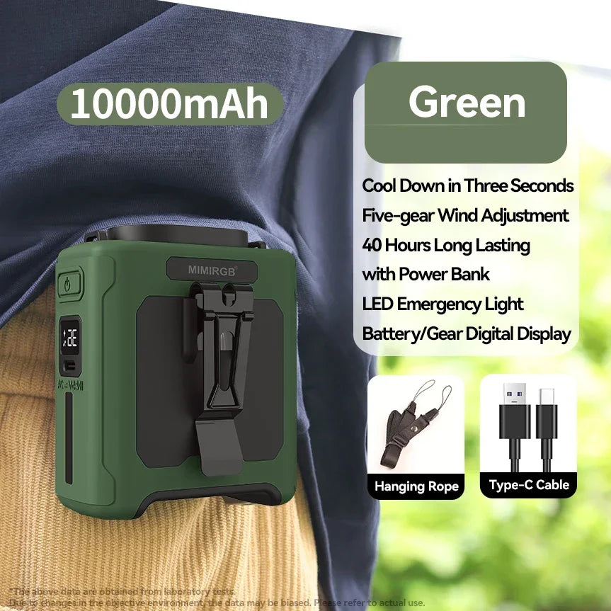 Portable Waist Fan With Power Bank LED Light For Outdoors