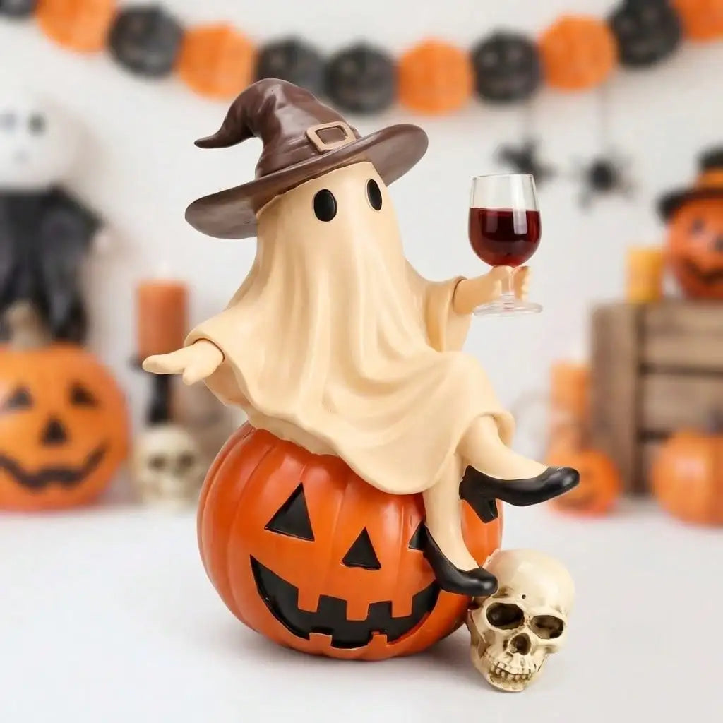 Funny Ghost Wine Glass Resin Statue Halloween Home Decor