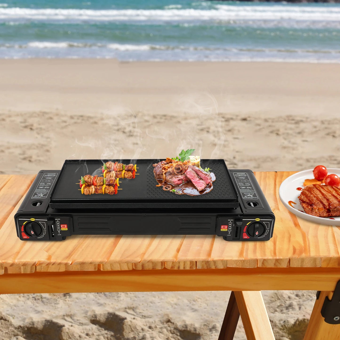 Portable 2500W Camping Stove With Two Burners And Baking Tray