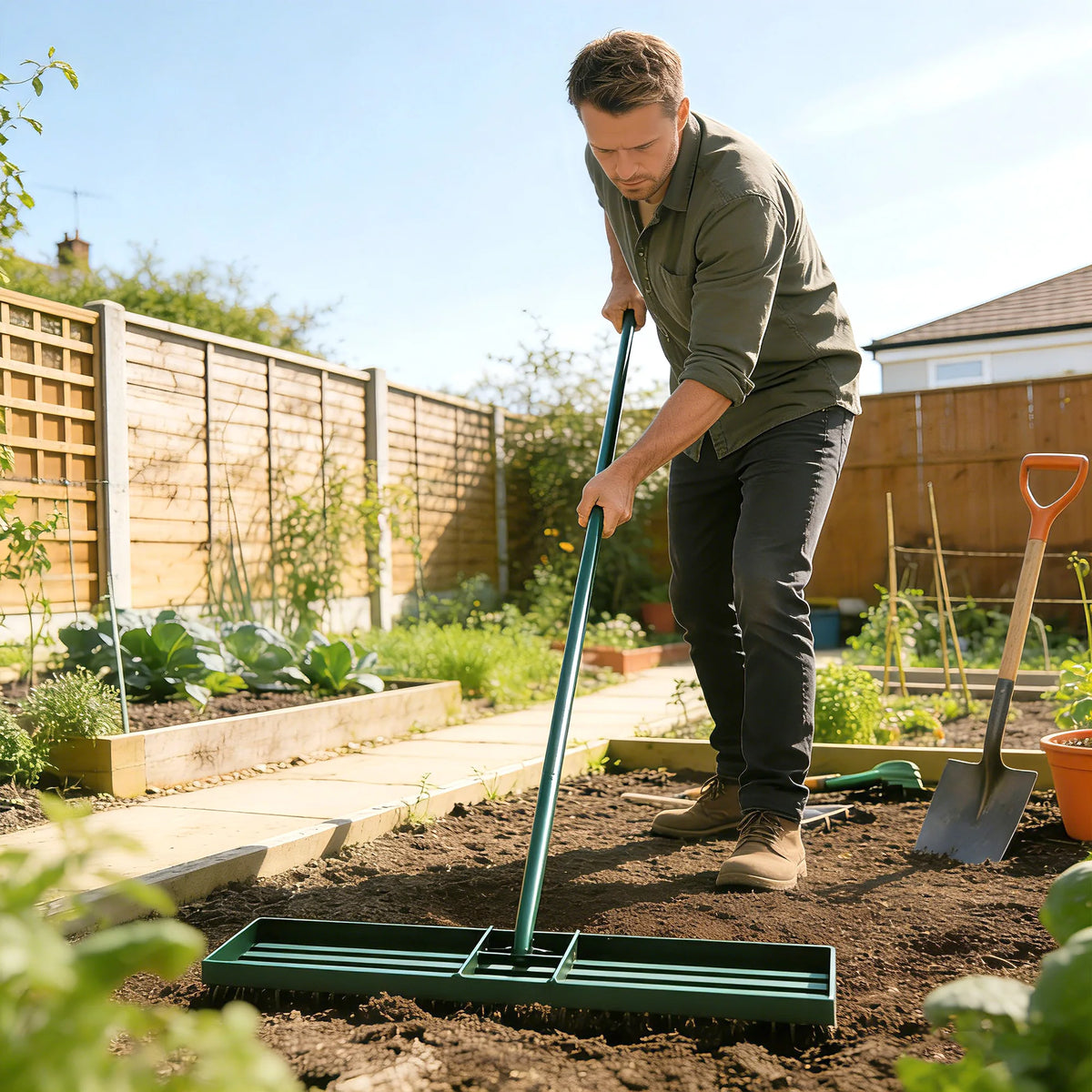Outsunny Steel Lawn Leveling Rake For Garden Yard Maintenance