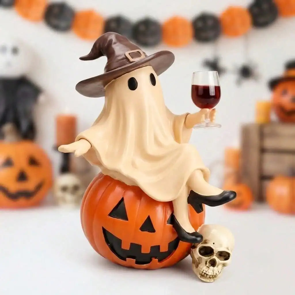 Funny Ghost Wine Glass Resin Statue Halloween Home Decor