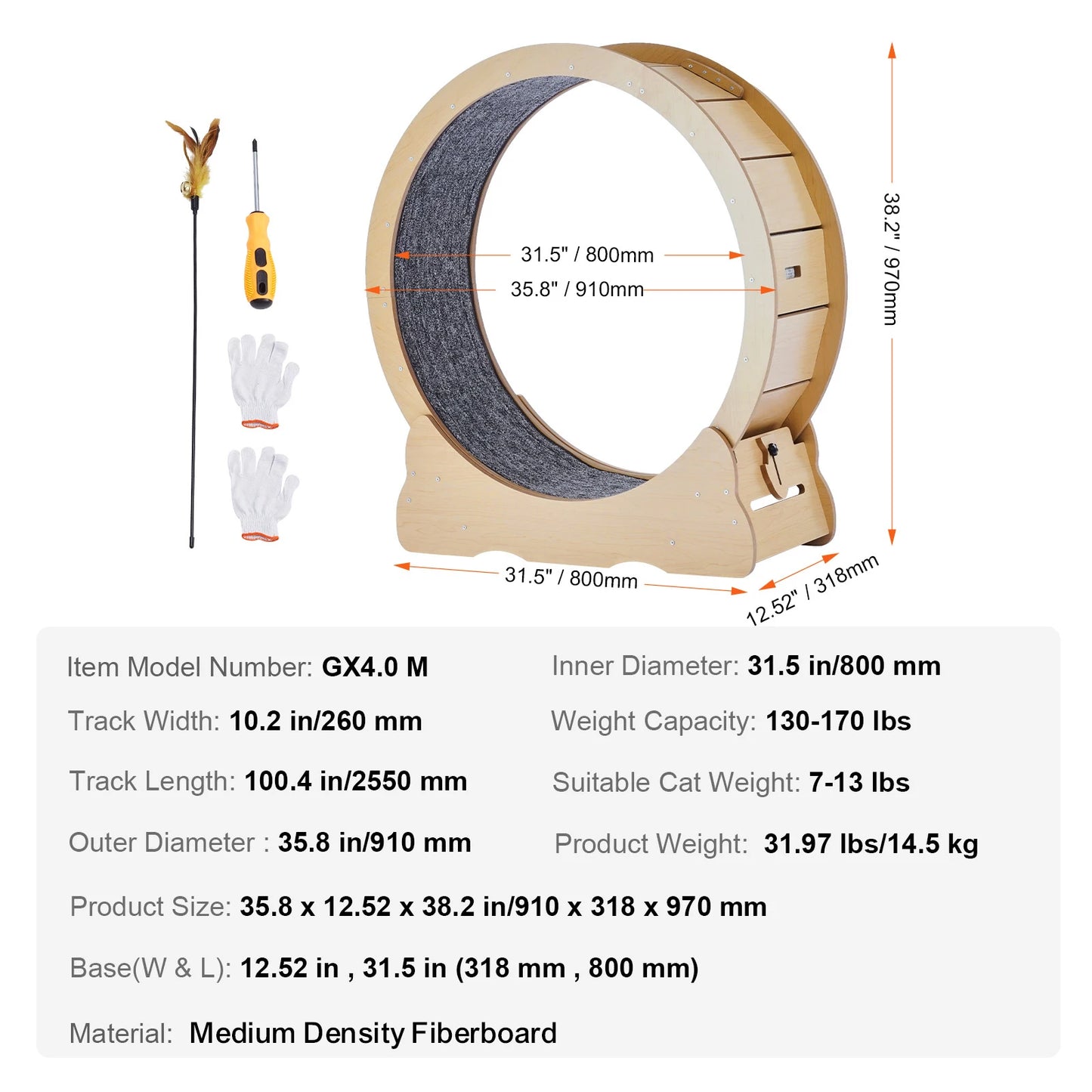 SucceBuy Wooden Cat Exercise Wheel Large Indoor Running Wheel