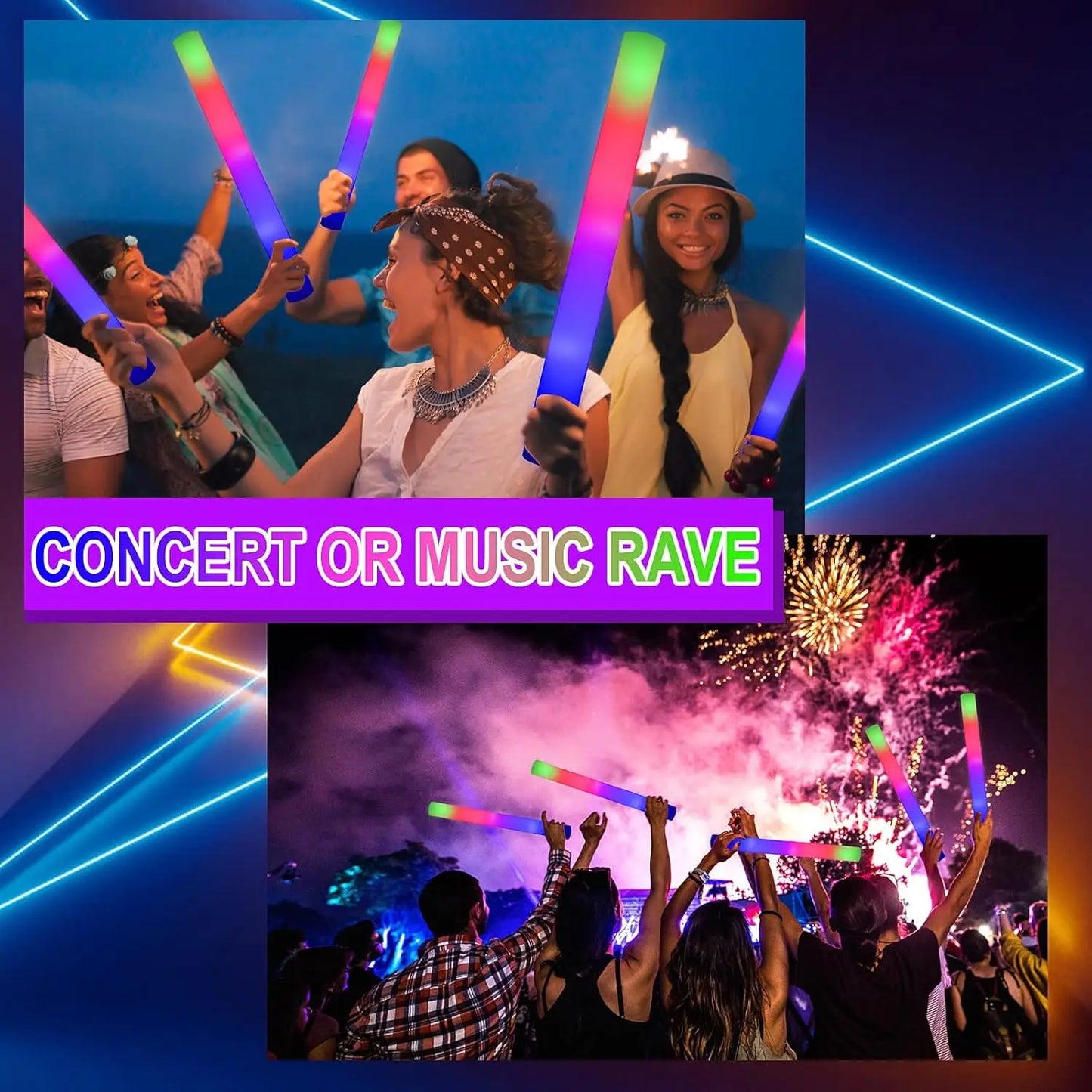 LED Foam Glow Sticks 110Pcs With 3 Modes Flashing Lights