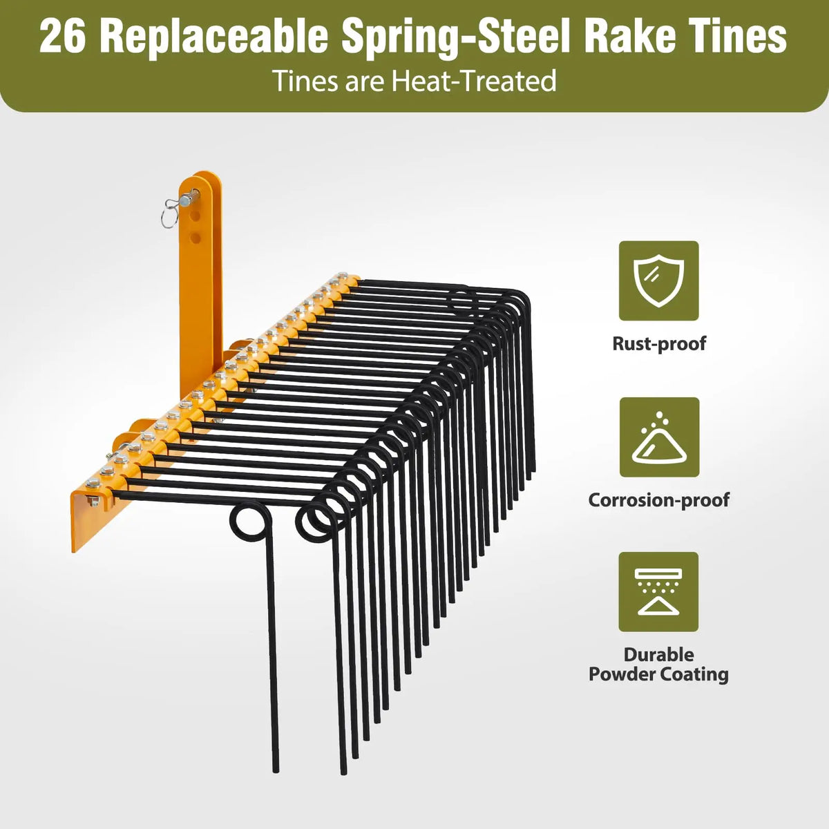 HiMISS Tow Behind Pine Straw Rake With Durable Spring Tines
