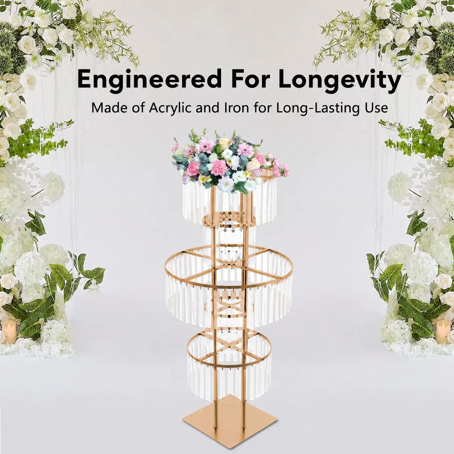 5-Tier Wedding Centerpiece Stand With Acrylic Flower Vases