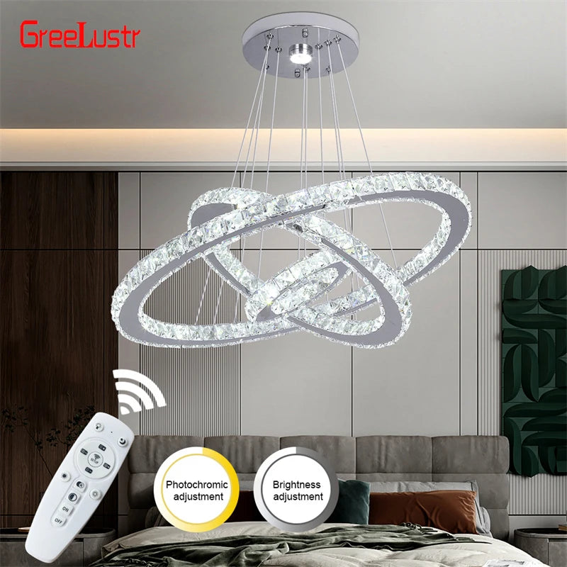 GreeLustr Modern Crystal LED Chandelier With Dimmable Remote
