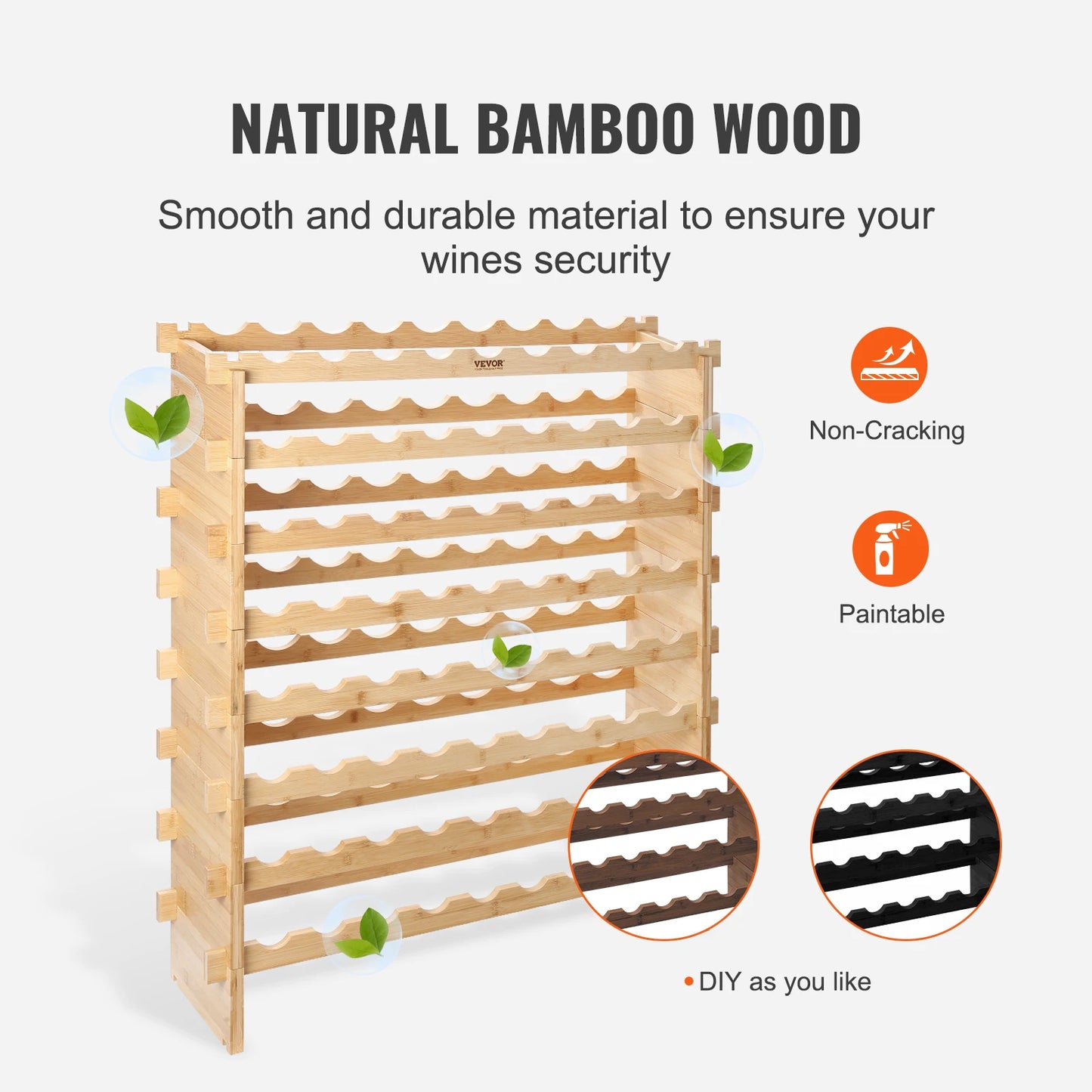 SucceBuy 8-Tier Stackable Bamboo Wine Rack Free Standing