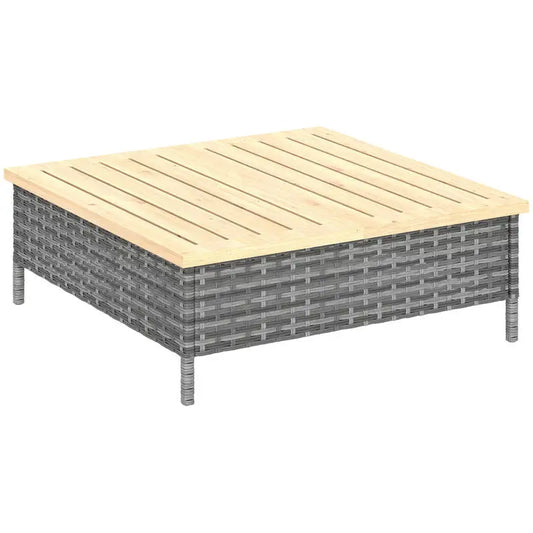 Outdoor PE Rattan Side Table With Natural Fir Wood Top Weather Resistant