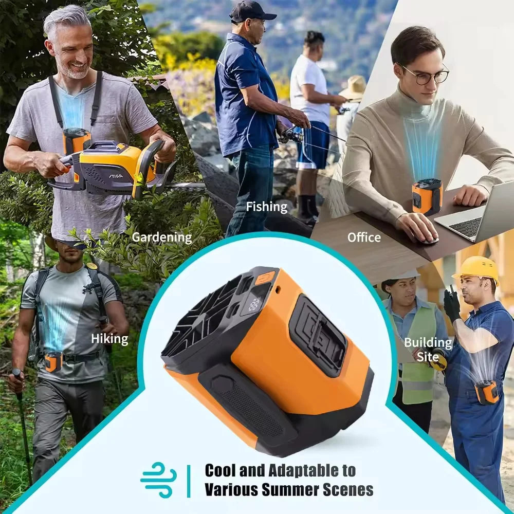 Portable Waist Fan With Power Bank LED Light For Outdoors