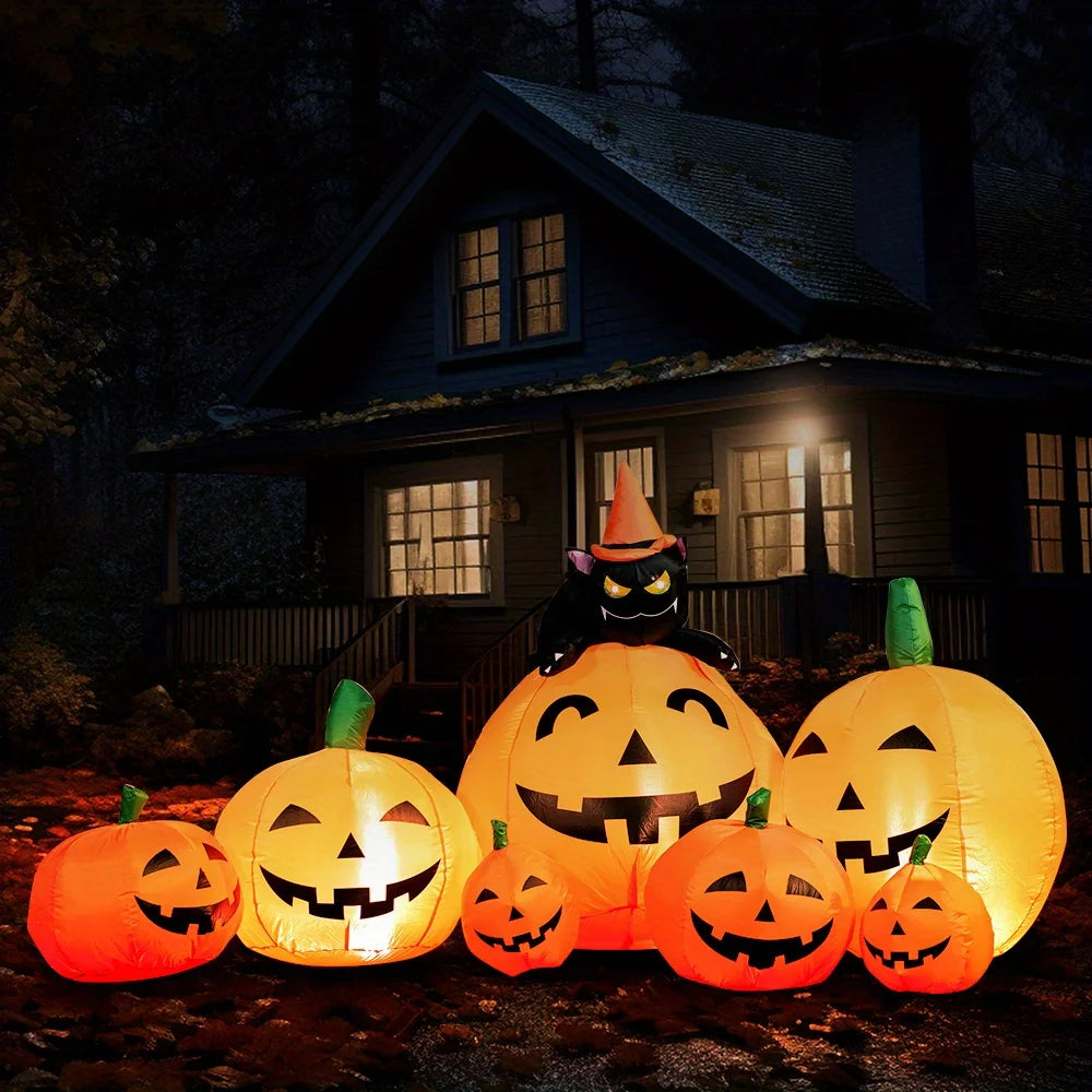 Halloween Inflatable Pumpkin Decoration With Witch Cat LED Lights