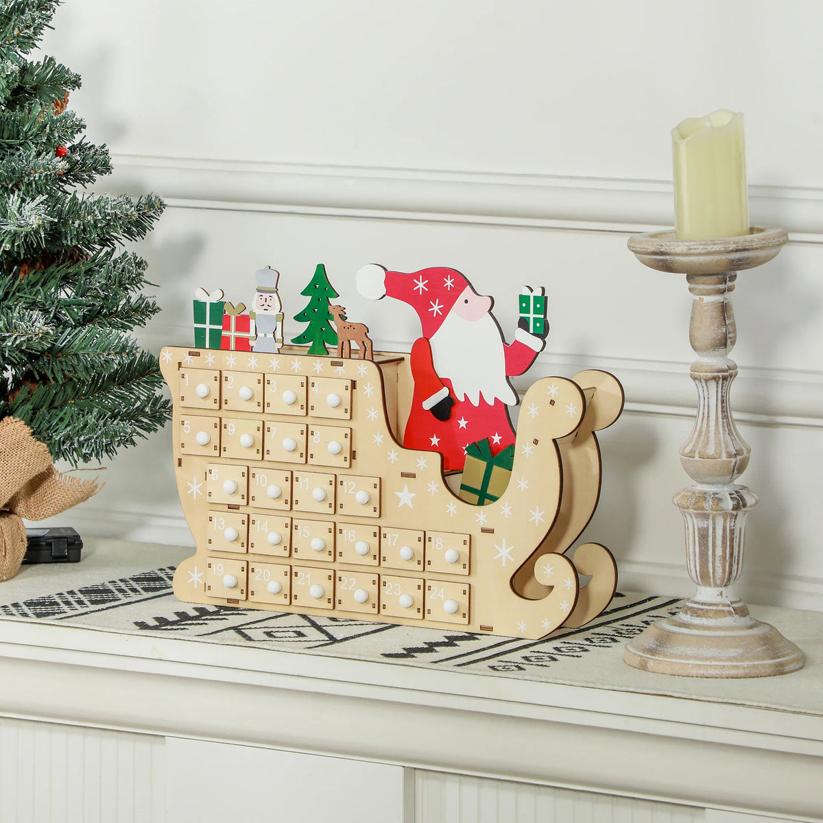 HOMCOM Wooden Christmas Advent Calendar With 24 Countdown Drawers