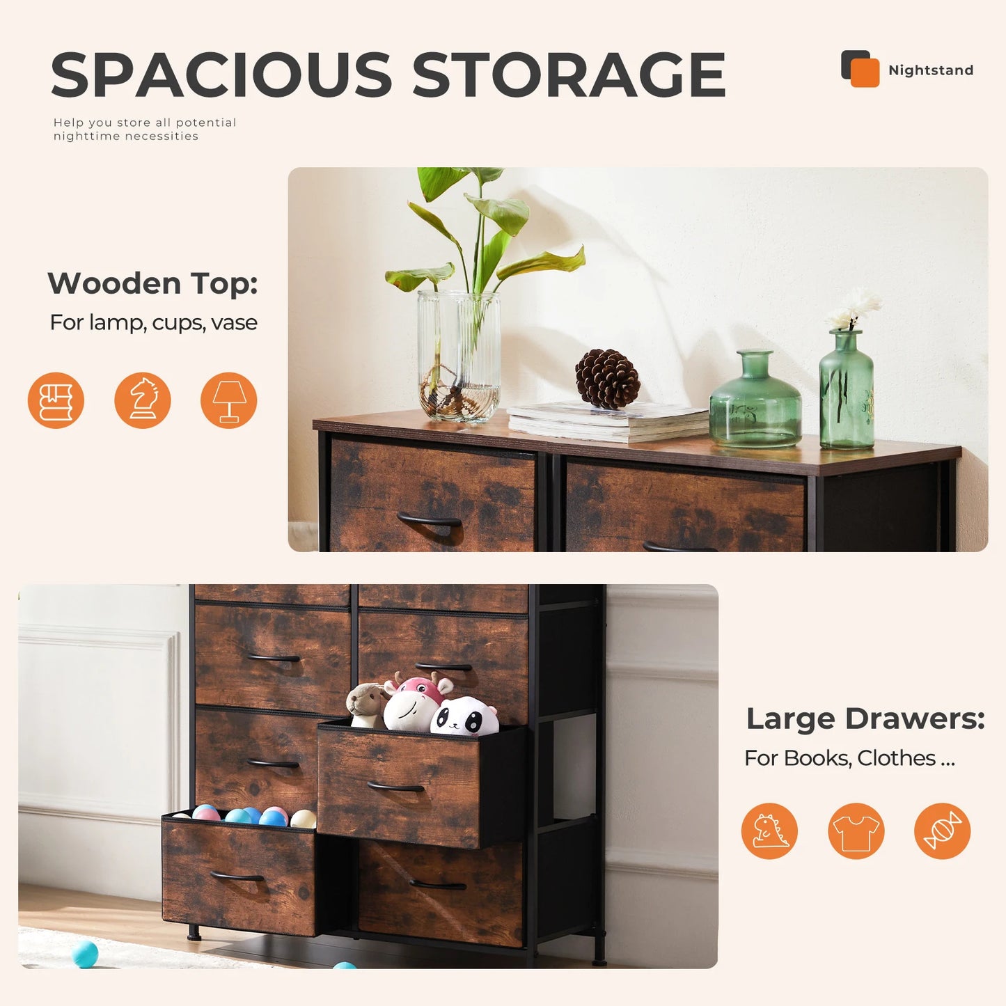 MCQ Fabric 8-Drawer Cabinet For Living Room Storage Organizer