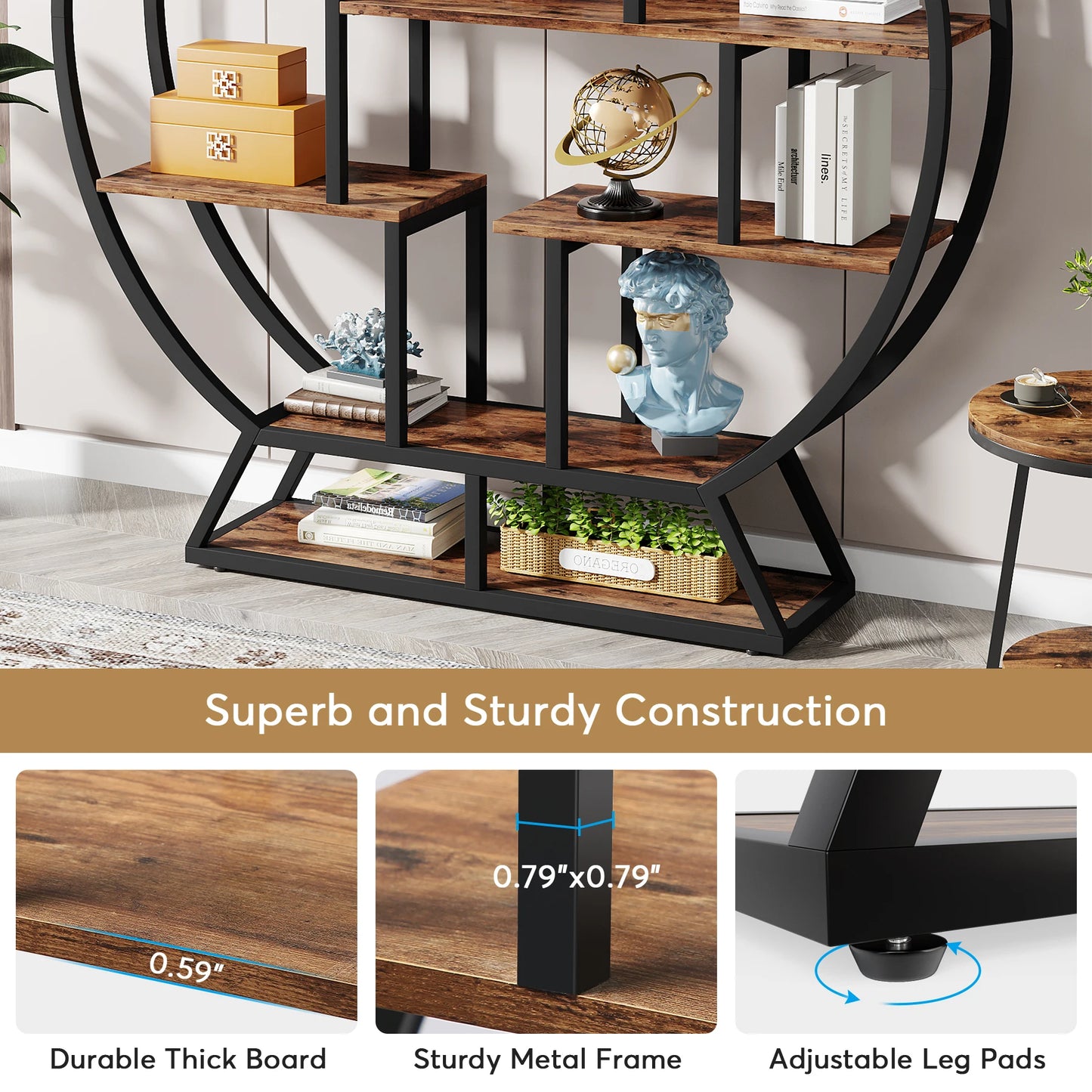 Tribesigns Round Etagere Bookshelf With Staggered Shelves