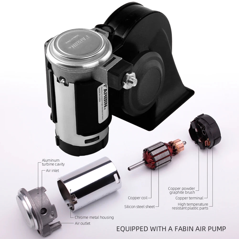 FARBIN Snail Air Horn With Compressor Relay Harness 12V 150 dB