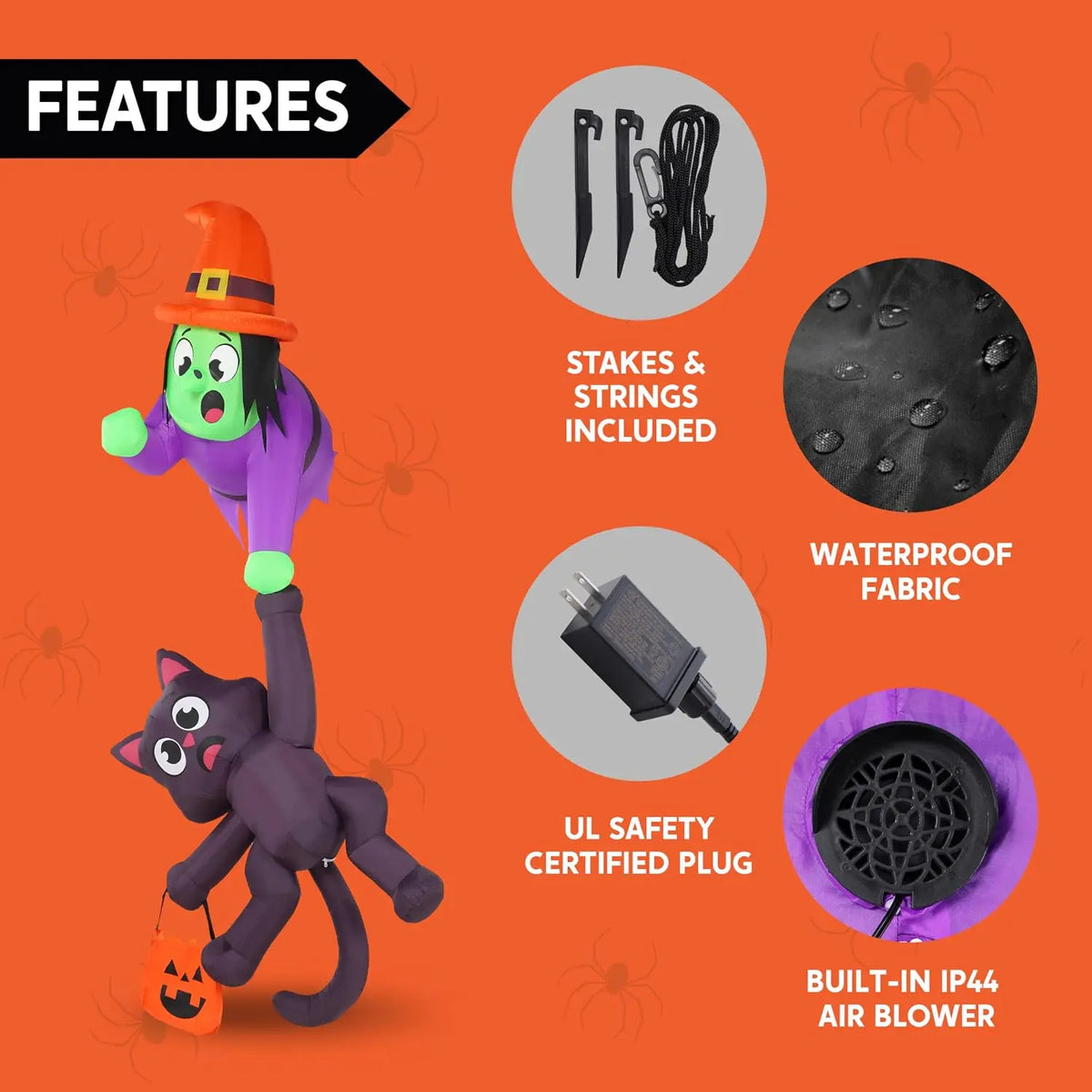 Halloween Witch Black Cat Inflatable Roof Decoration With LED Lights