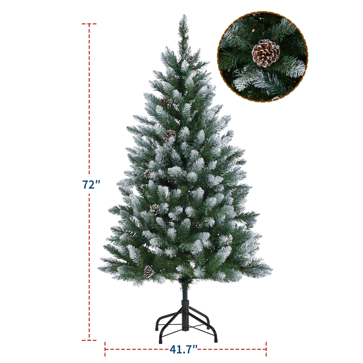 Prelit Slim Pencil Christmas Tree With Flocked Branches And Pinecones