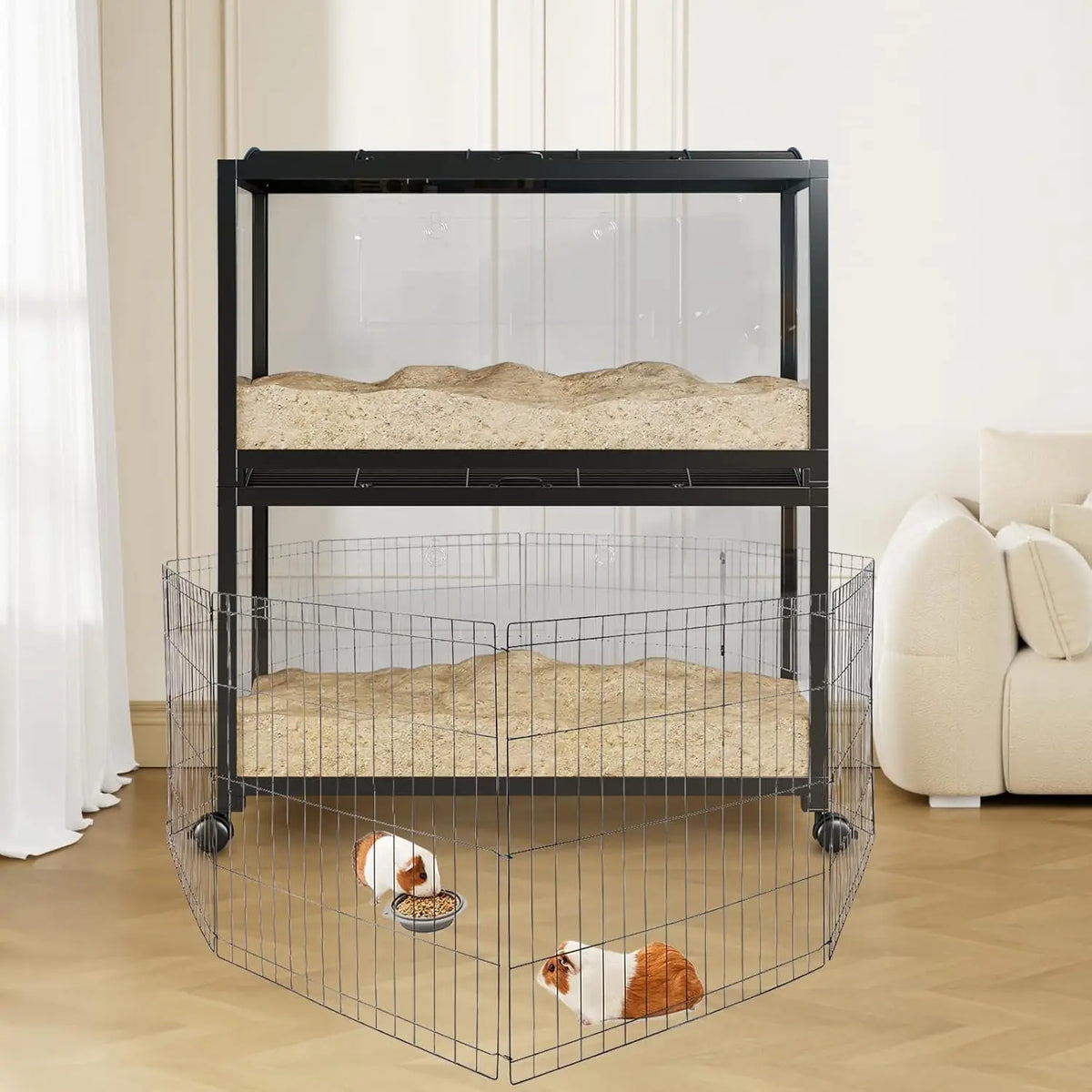 HiMISS Hamster Cage With Running Wheel And Glass Bottom
