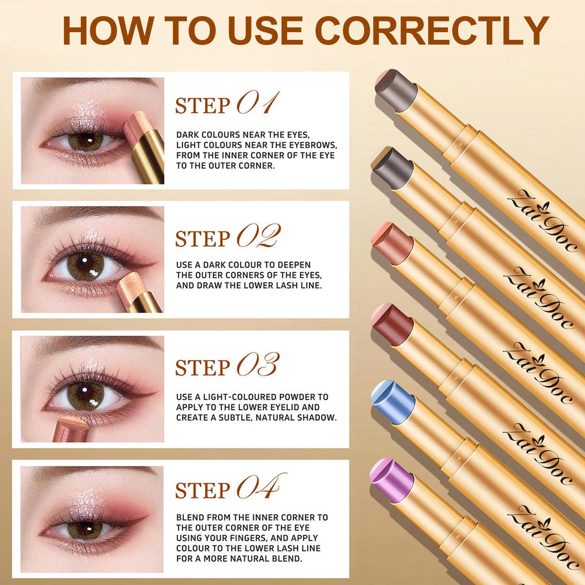 ZaiDoc Three In One Glitter Shimmer Cream Eyeshadow Stick