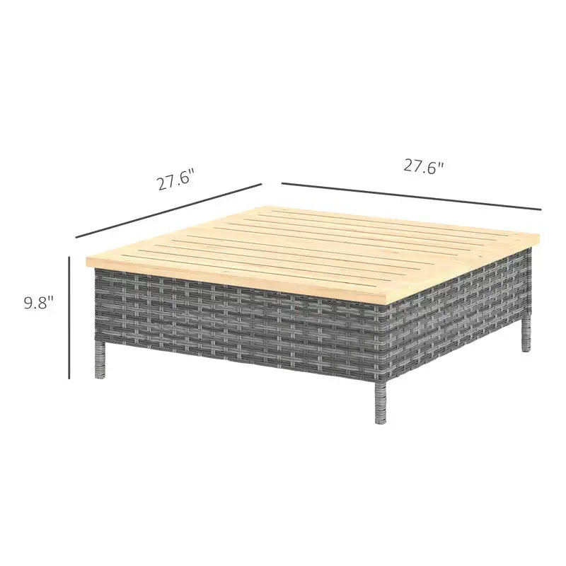 Outdoor PE Rattan Side Table With Natural Fir Wood Top Weather Resistant