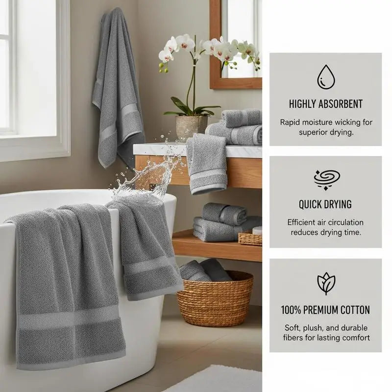 Premium 6 Piece Cotton Towel Set Highly Absorbent Quick Dry