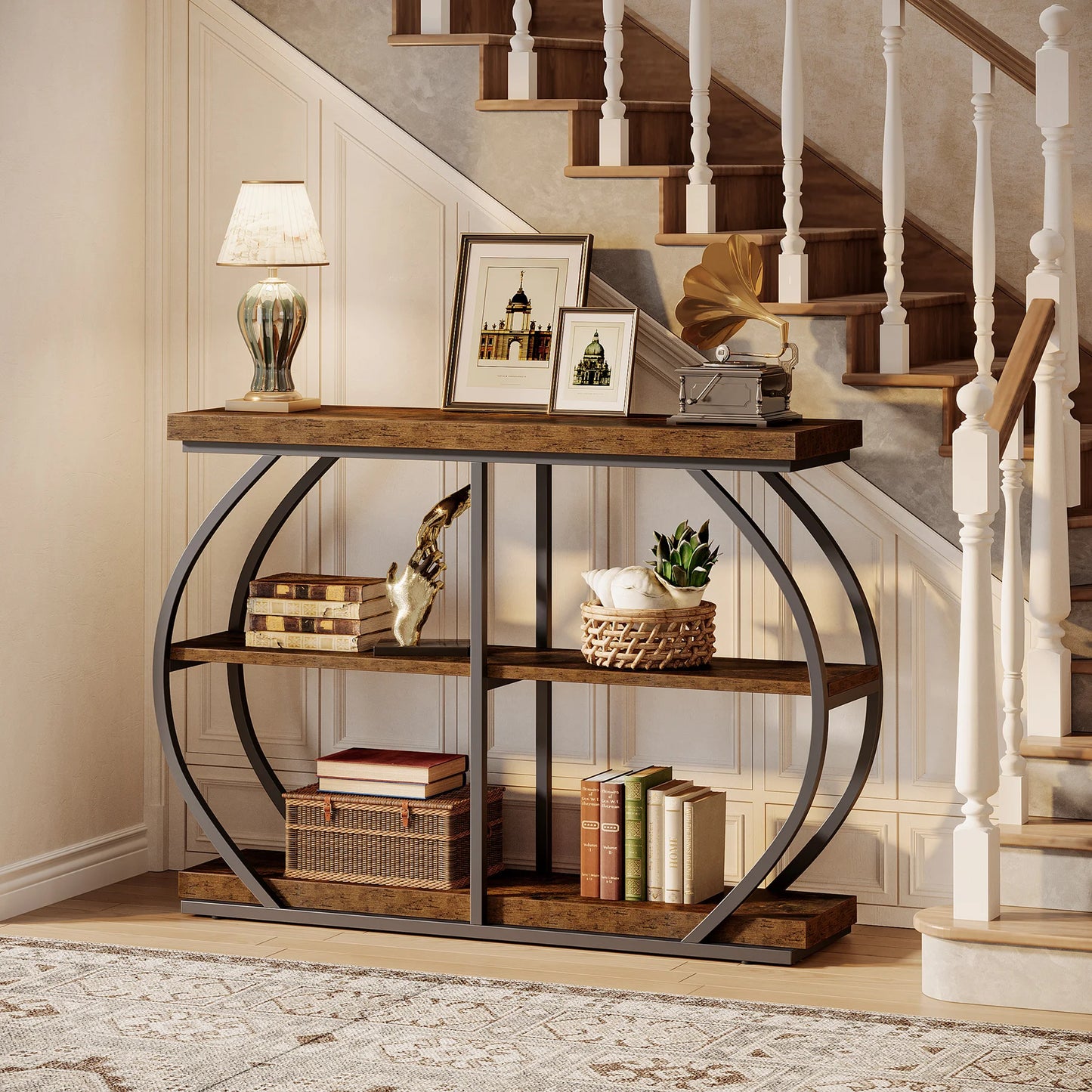 Tribesigns Industrial Console Table With Arched Metal Frame And Shelves