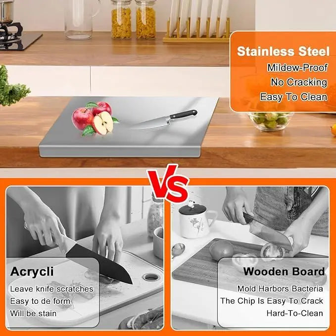 Premium 304 Stainless Steel Cutting Board With Lid For Kitchen Use