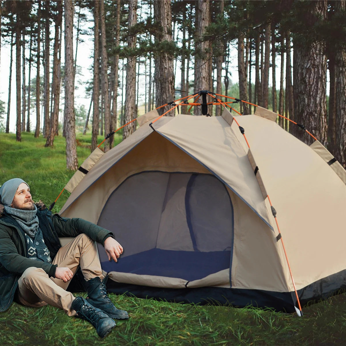 Pakicetus Outdoor Automatic Quick Opening Rainproof Tent Two Doors