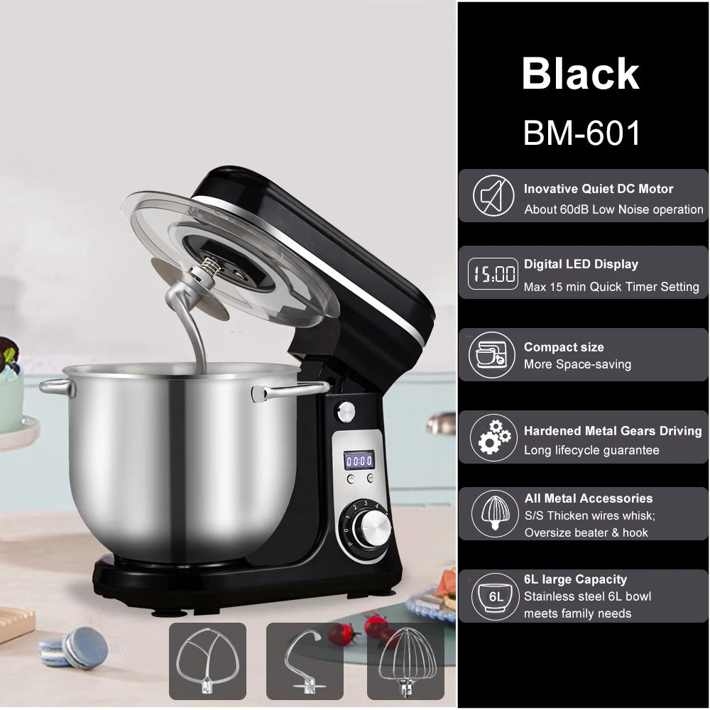 BioloMix Quiet Motor Tilt Head Stand Mixer Six Speed Control