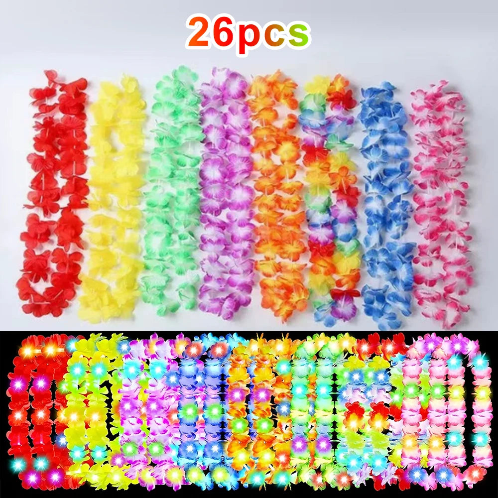 LED Hawaiian Flower Necklace Party Lei For Tropical Celebrations