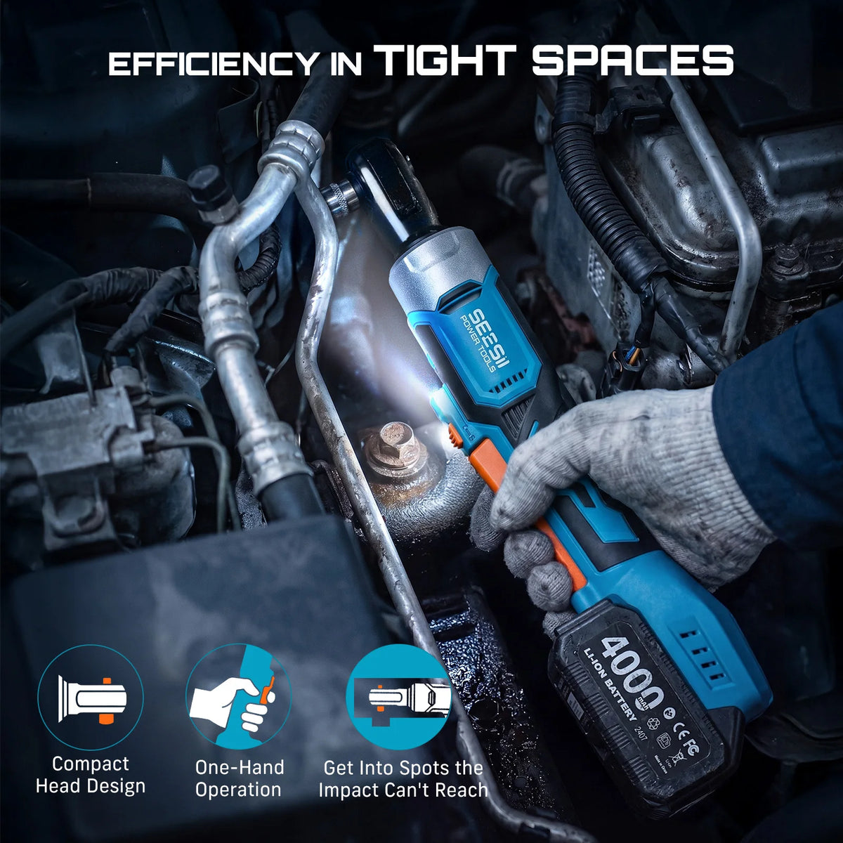 Seesii Cordless Brushless Impact Wrench And Ratchet Tool Kit