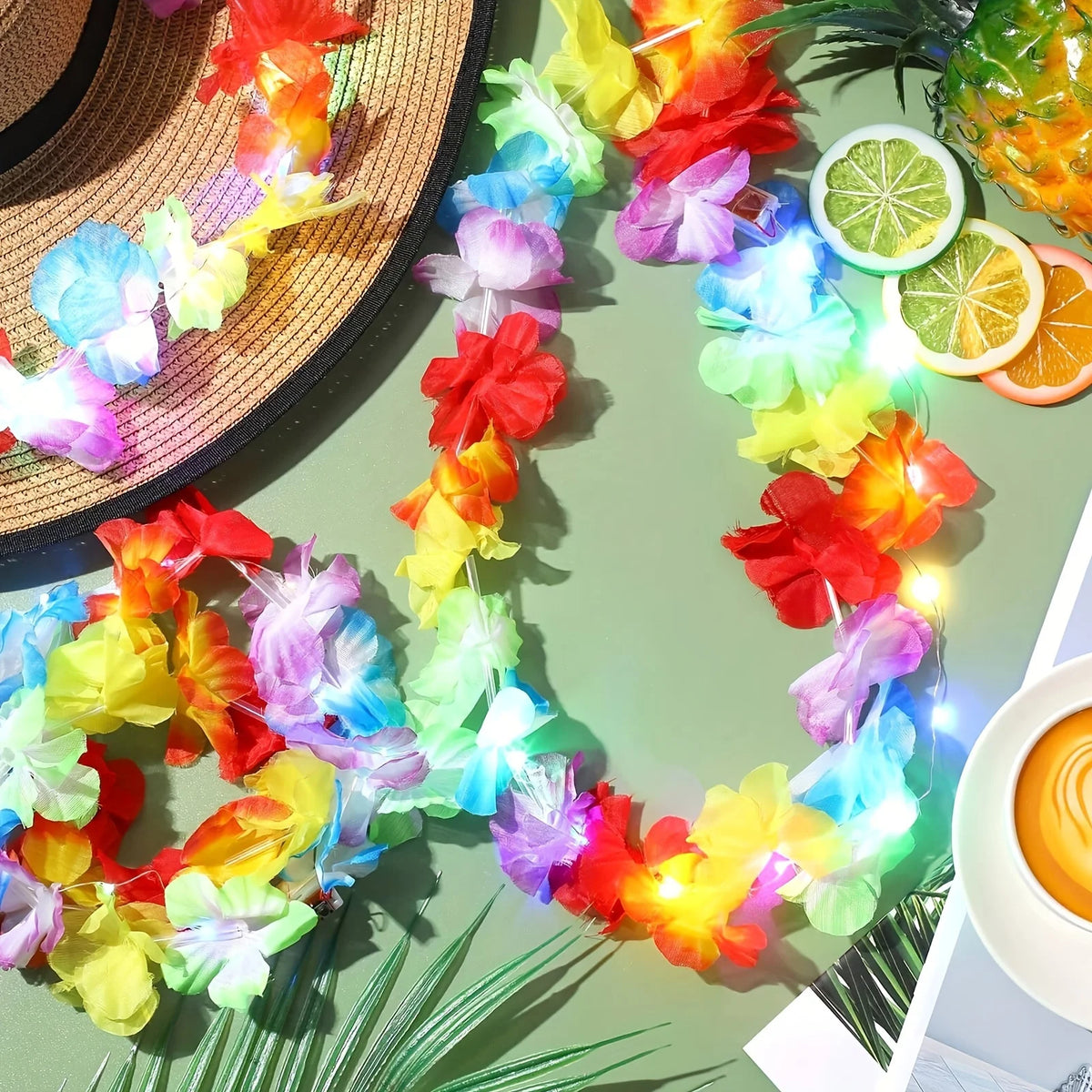LED Hawaiian Flower Necklace Party Lei For Tropical Celebrations