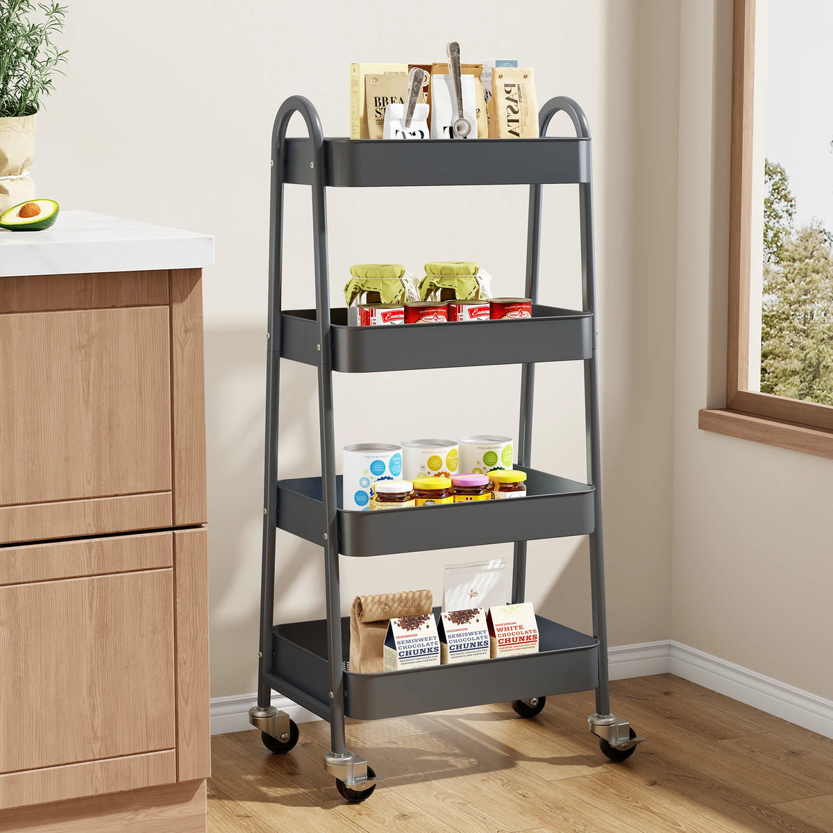 JHK Four Tier Rolling Storage Cart With Lockable Wheels For Home