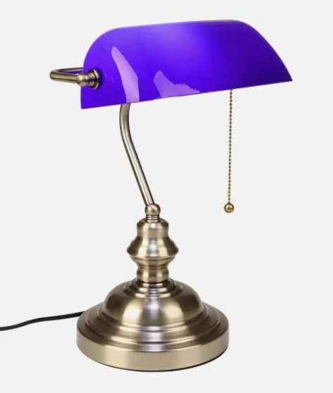 Classic Glass Banker Lamp With Pull Chain E27 Desk Light