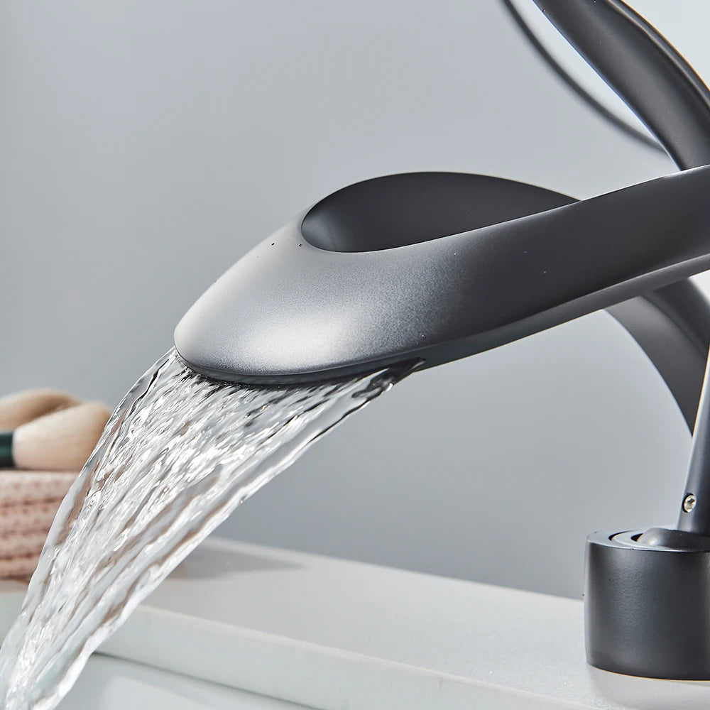 Rozin Basin Faucet Waterfall Deck-Mount Hot Cold Mixer Tap