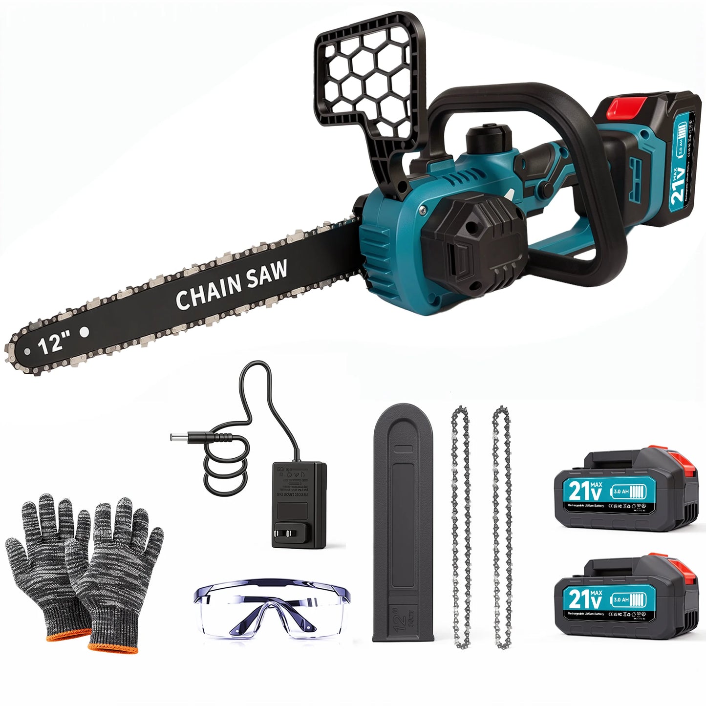 XYSD Cordless Electric Chainsaw 21V With 2x3000mAh Battery