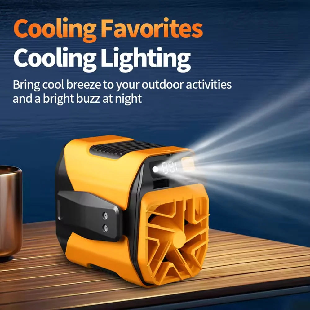 Portable Waist Fan With Power Bank LED Light For Outdoors
