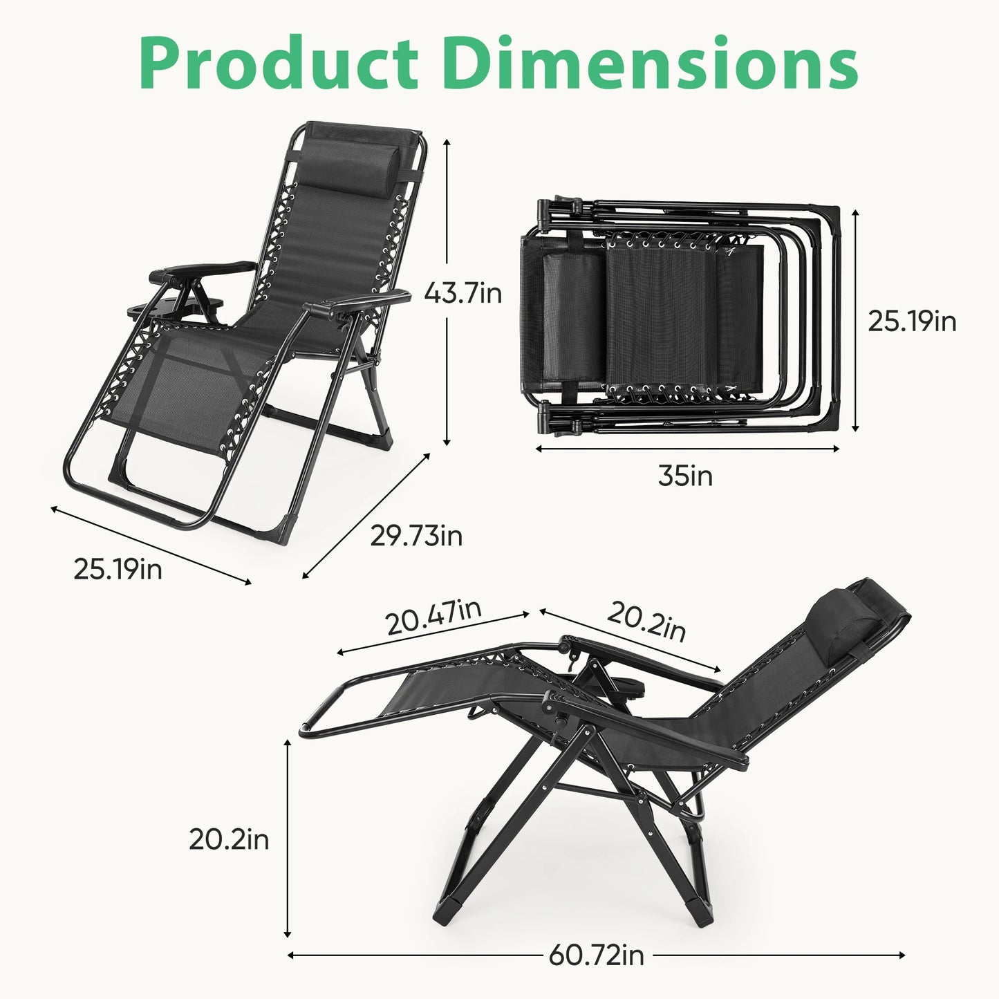 JHK Zero Gravity Recliner Camping Lounge Chair With Cup Holder
