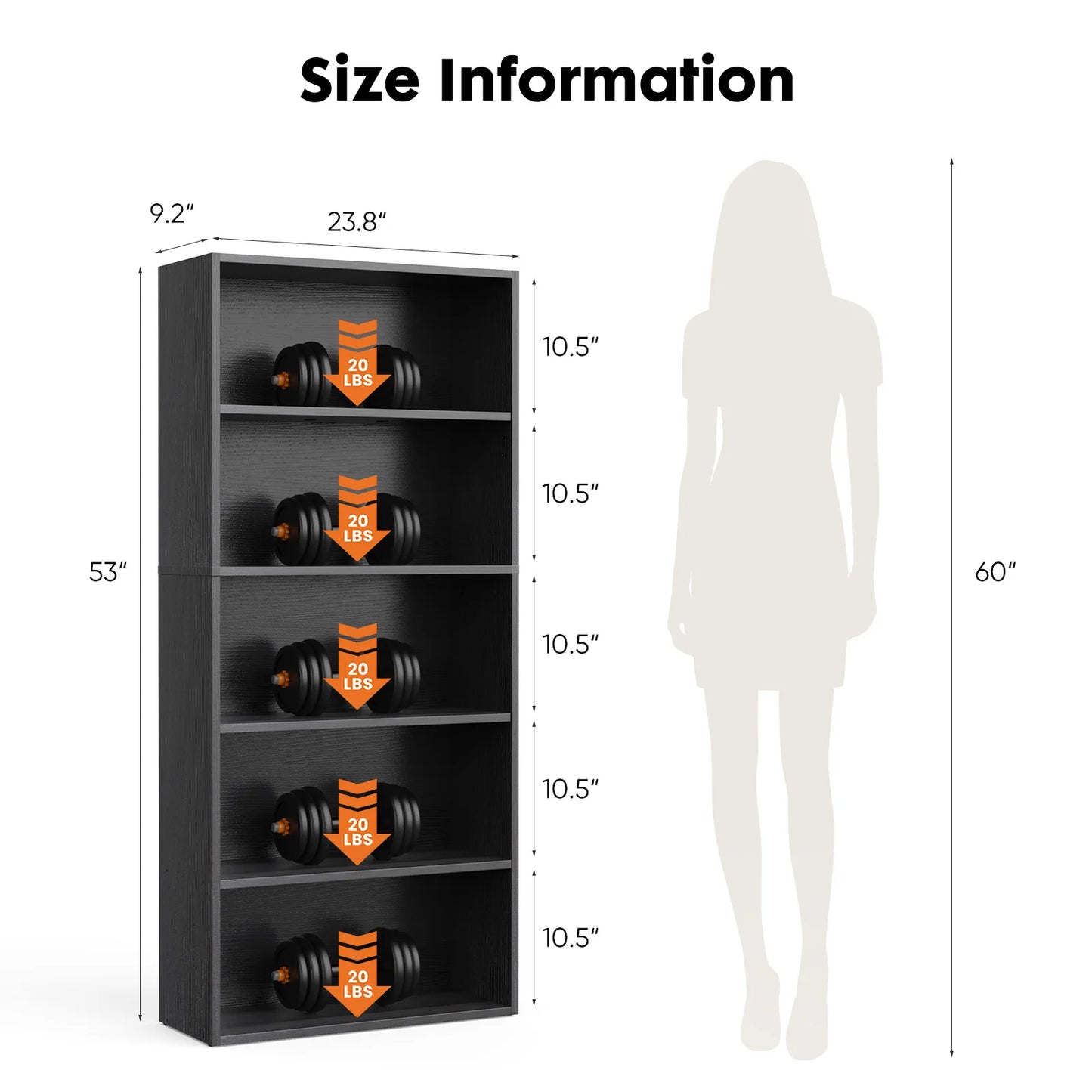 JHK 6-Tier Wooden Bookcase Floor Standing Open Bookshelf