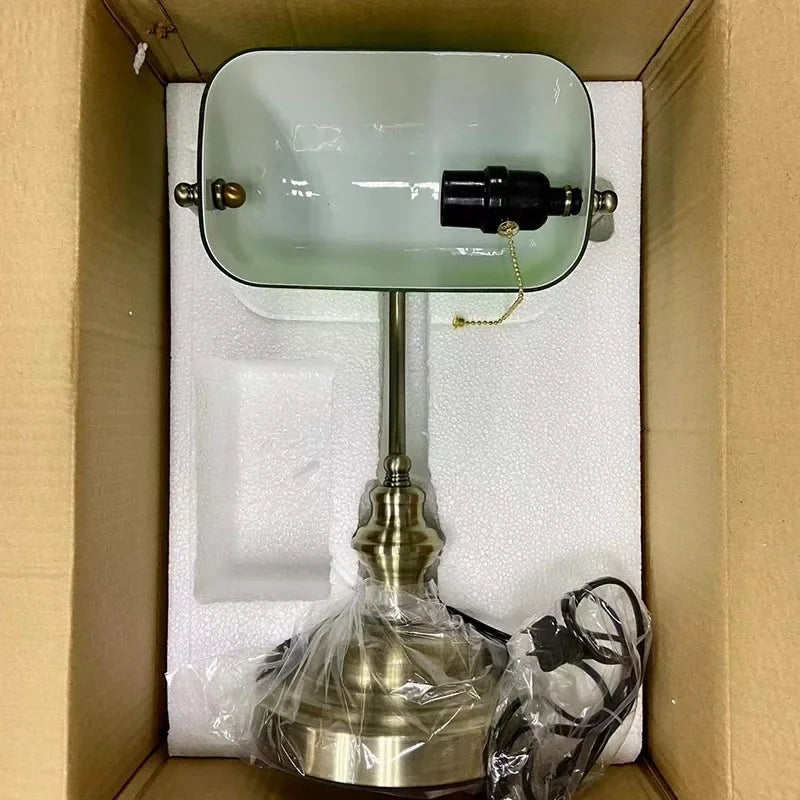 Classical Glass Bankers Desk Lamp With Zipper Switch Home Office
