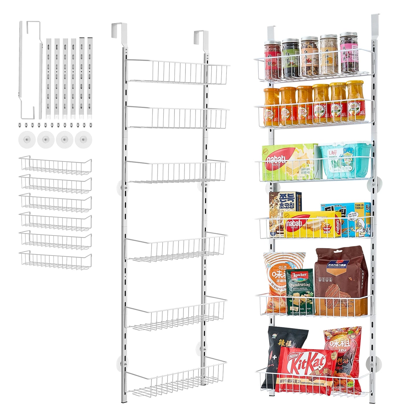 SucceBuy Adjustable Over Door Pantry Organizer With Heavy Duty Steel Spice Rack
