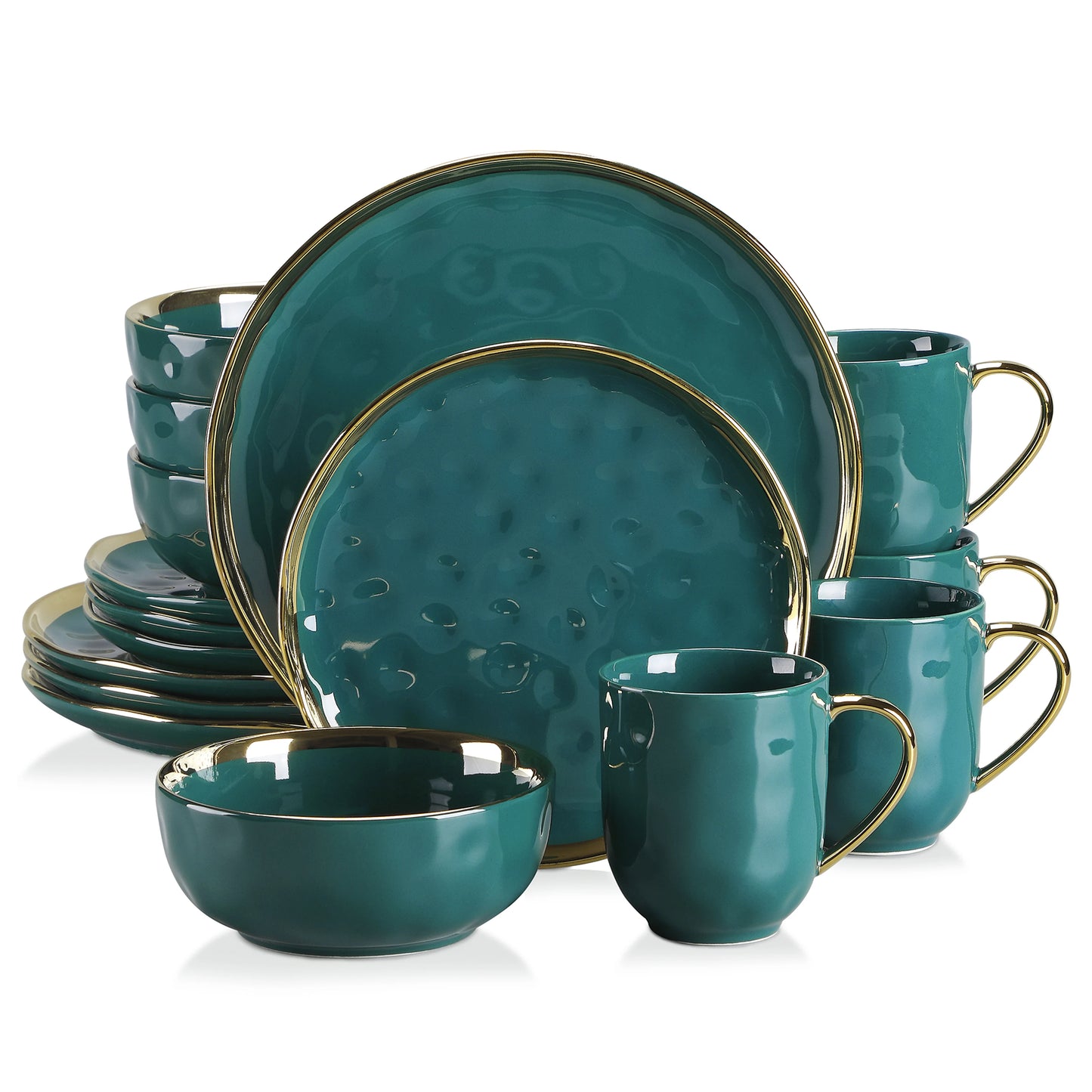 Malacasa Green 16 Piece Ceramic Dinnerware Set With Gold Trim