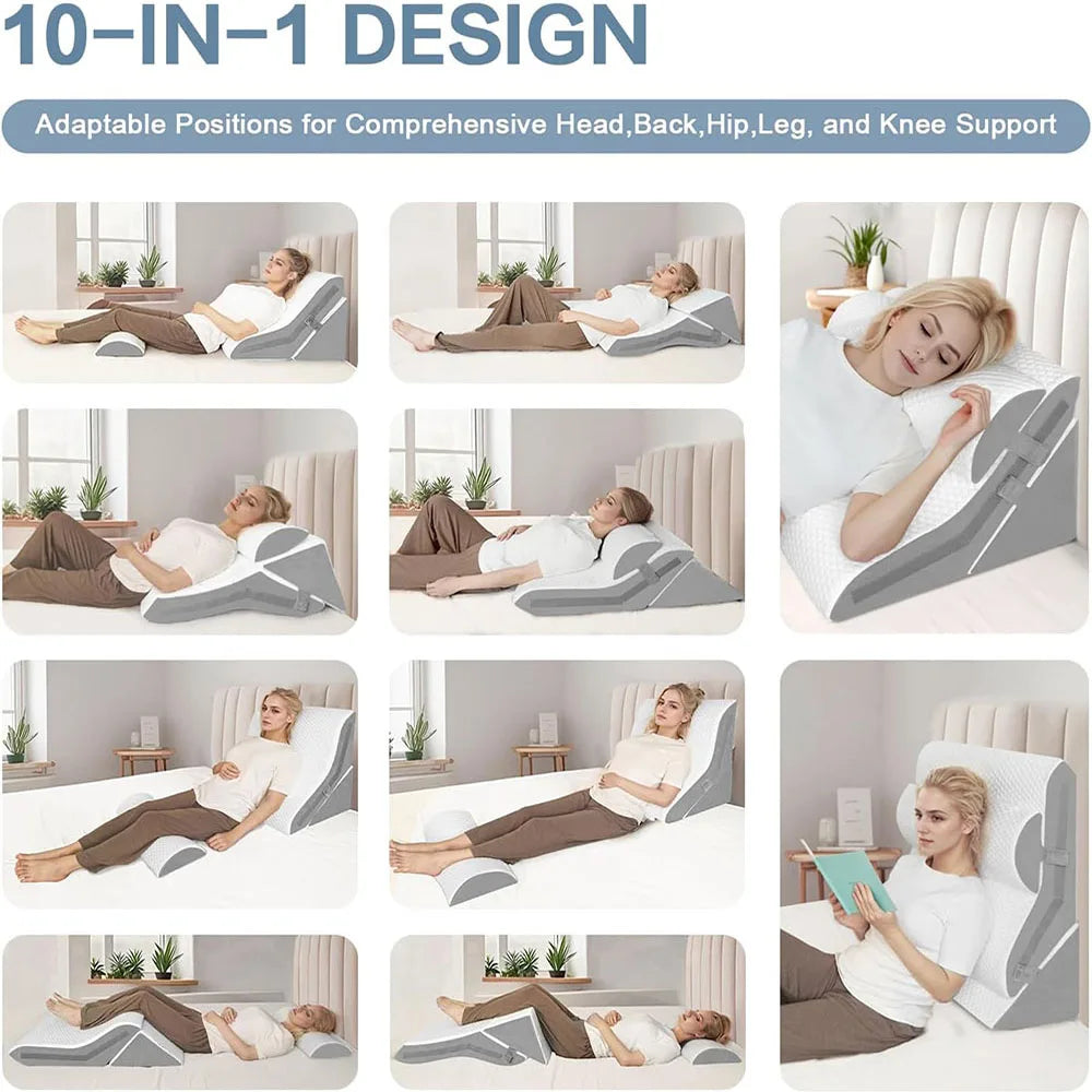 Adjustable Memory Foam Wedge Pillow With Detachable Neck Support