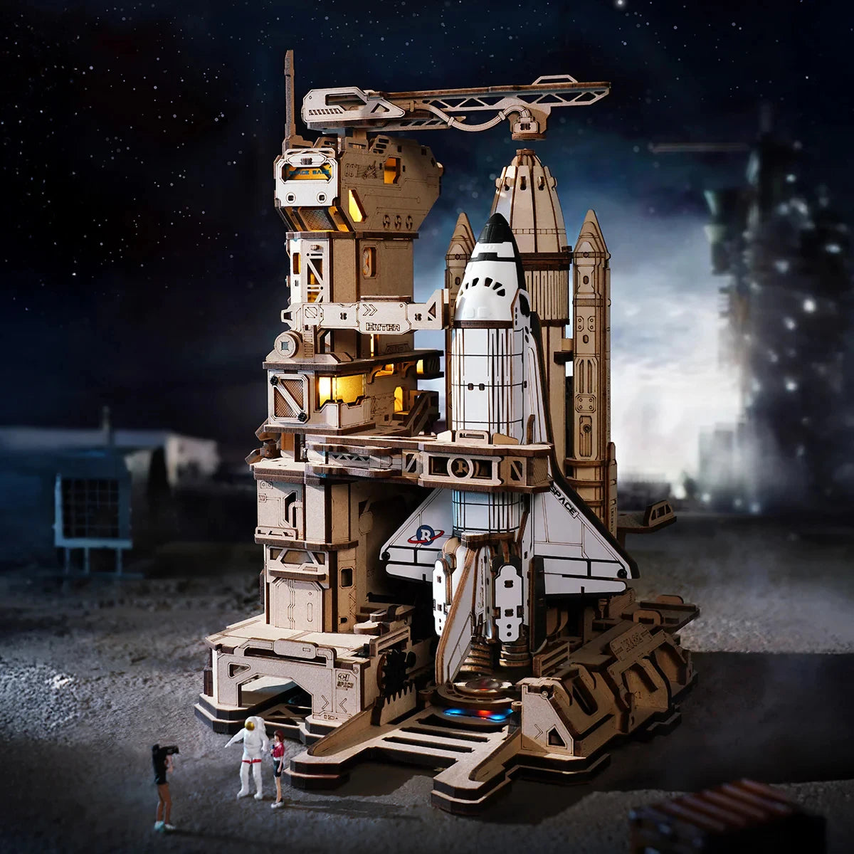 Robotime Space Shuttle 3D Wooden Puzzle With LED Lights And Moving Parts