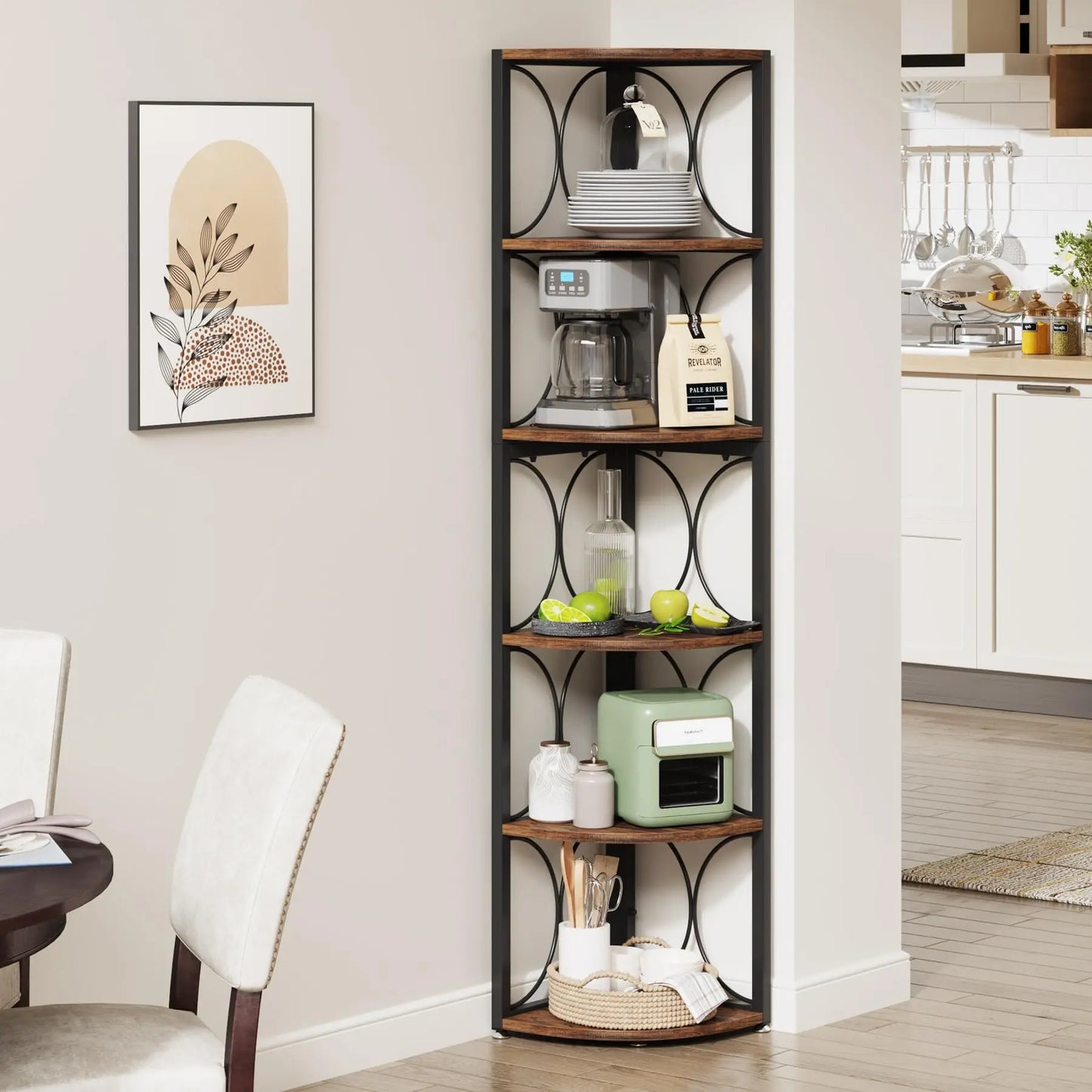 Tribesigns Tall Corner Shelf Unit Rustic Wood Bookshelf Storage