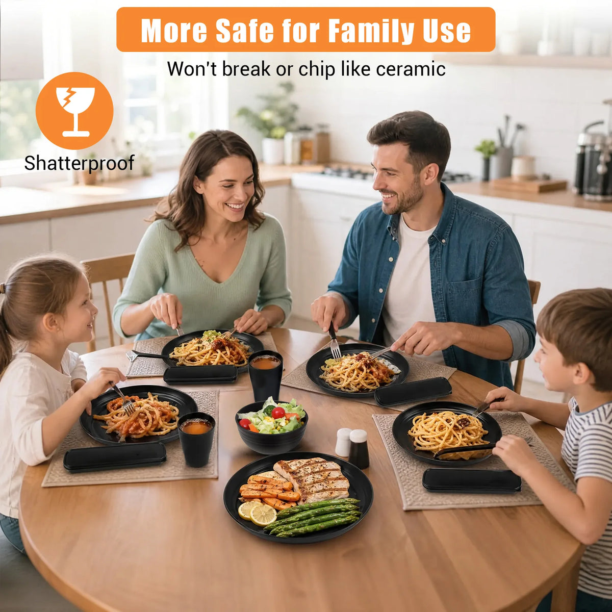 Microwave Safe Plastic Dinnerware Set With Plates Bowls And Cups