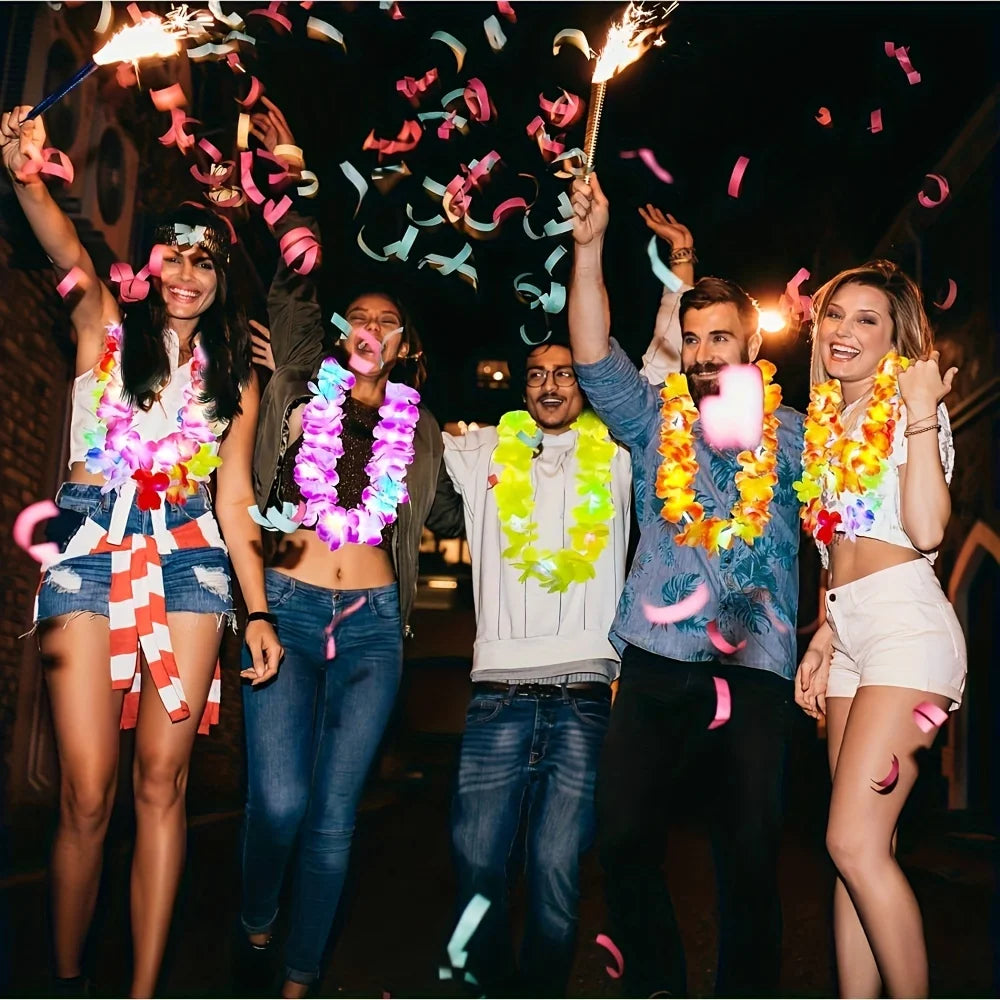 LED Hawaiian Flower Necklace Party Lei For Tropical Celebrations